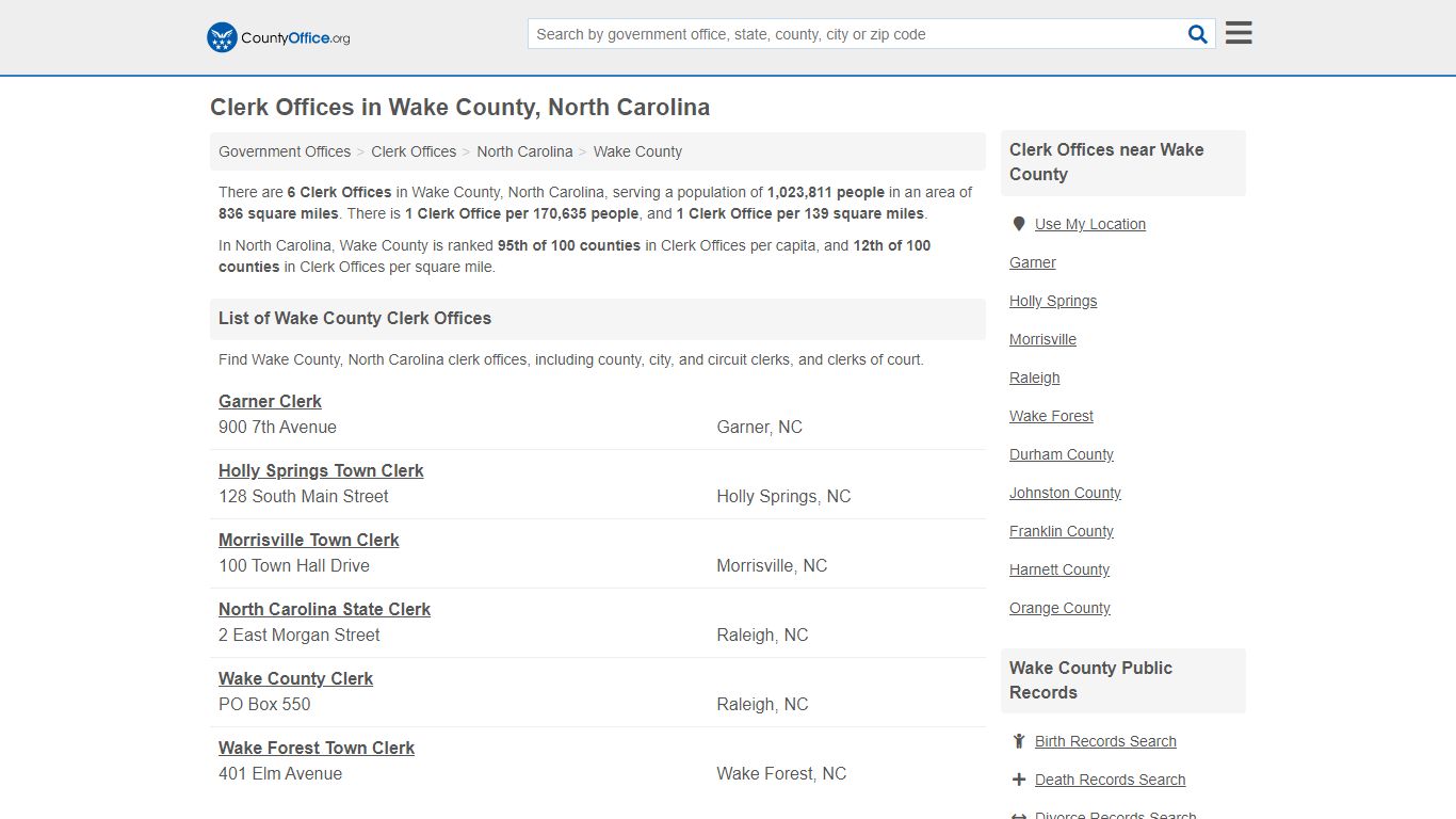Clerk Offices - Wake County, NC (County & Court Records)